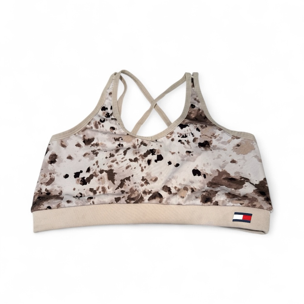 Tommy Hilfiger Beige and Brown Patterned Sports Bra